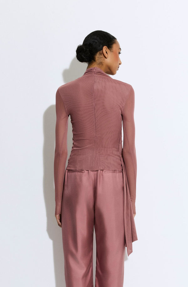 Sally Lapointe Mesh Mock Neck Draped Top