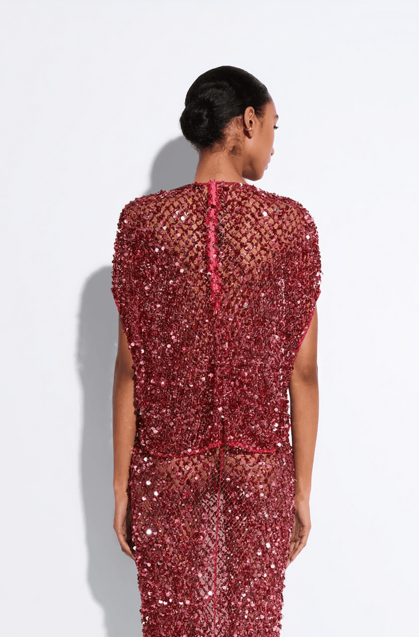 Sally Lapointe Net Mesh Sequin Cape Tee