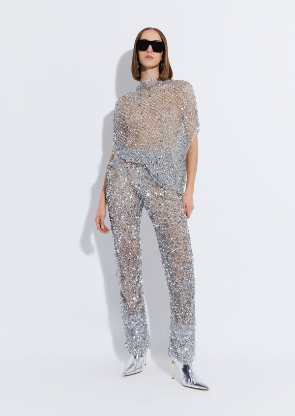 Sally Lapointe Net Mesh Sequin Flare Pant