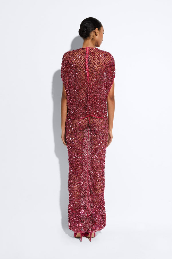 Sally Lapointe Net Mesh Sequin Flare Skirt