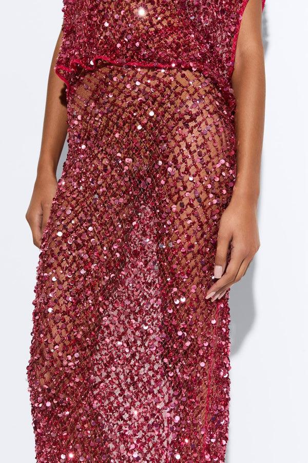 Sally Lapointe Net Mesh Sequin Flare Skirt