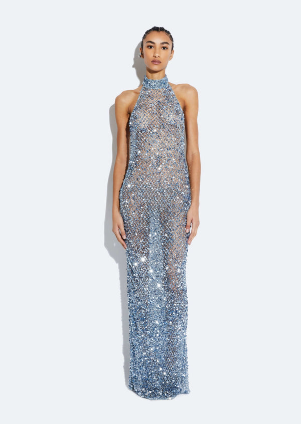 sally lapointe Net Mesh Sequin Gown
