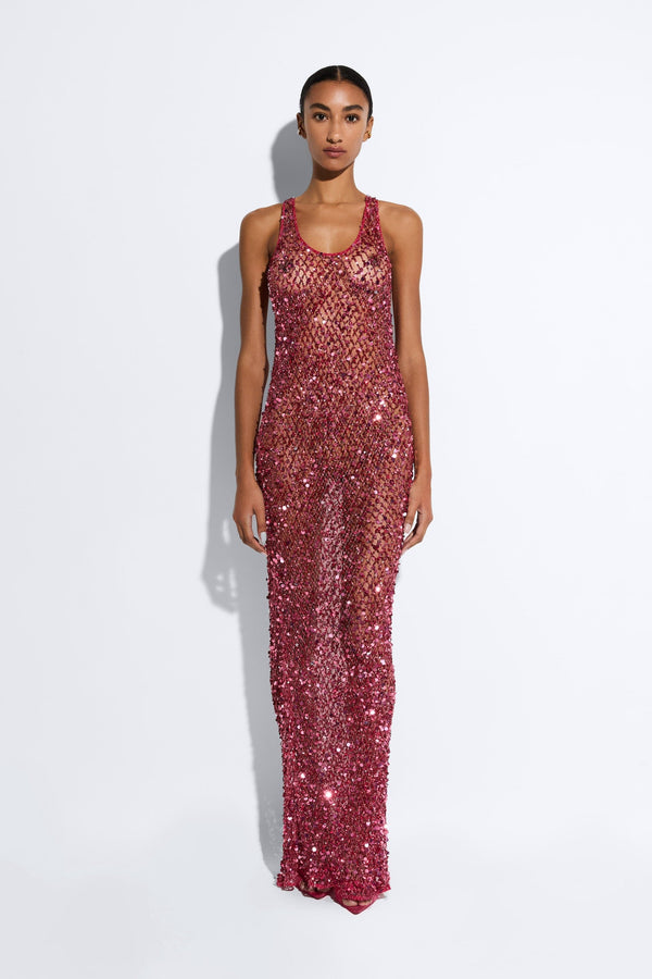 Sally Lapointe Net Mesh Sequin Tank Gown