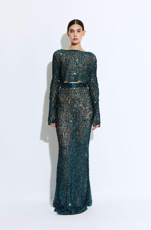 Sally Lapointe Net Paillette Maxi Skirt