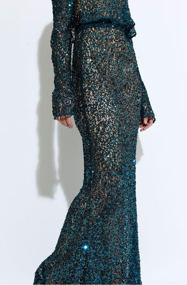 Sally Lapointe Net Paillette Maxi Skirt