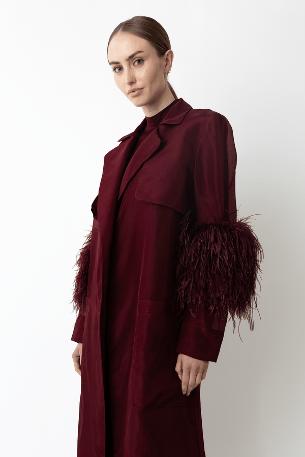 Sally Lapointe Organza Sheer Duster With Feathers