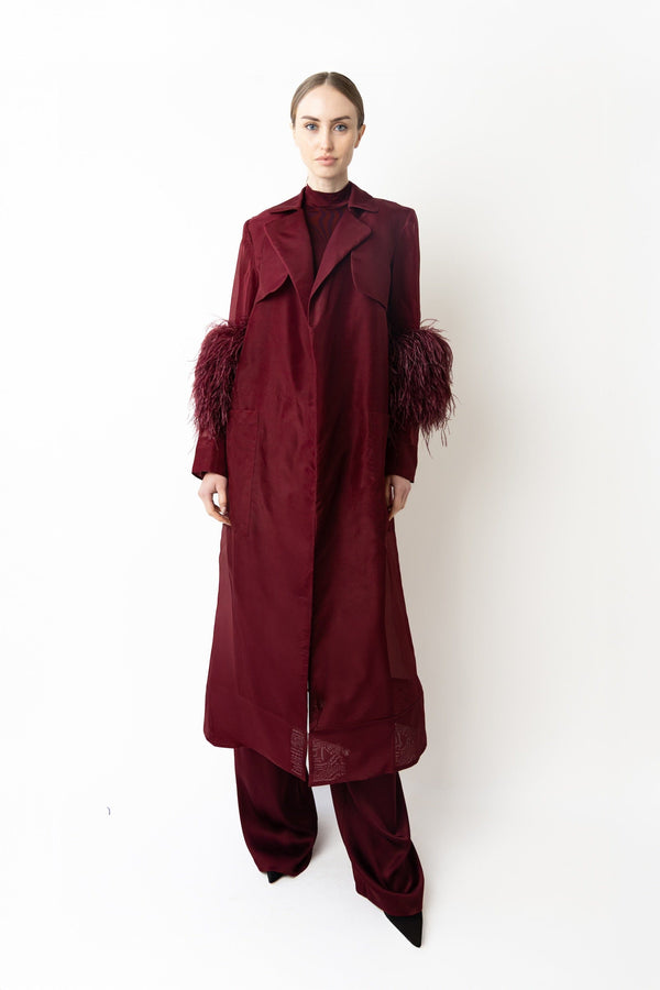 sally lapointe Organza Sheer Duster With Feathers