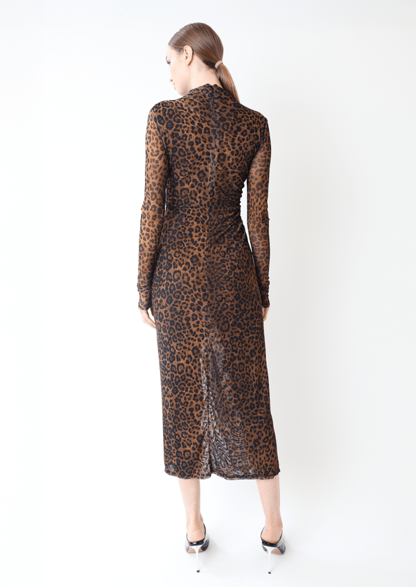 Sally Lapointe Printed Mesh Draped Midi Dress