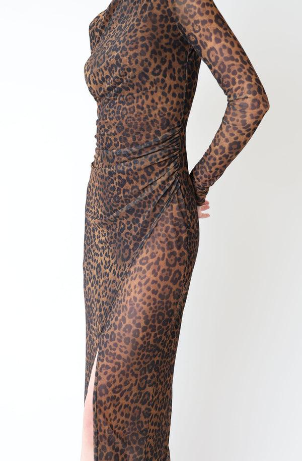 Sally Lapointe Printed Mesh Draped Midi Dress