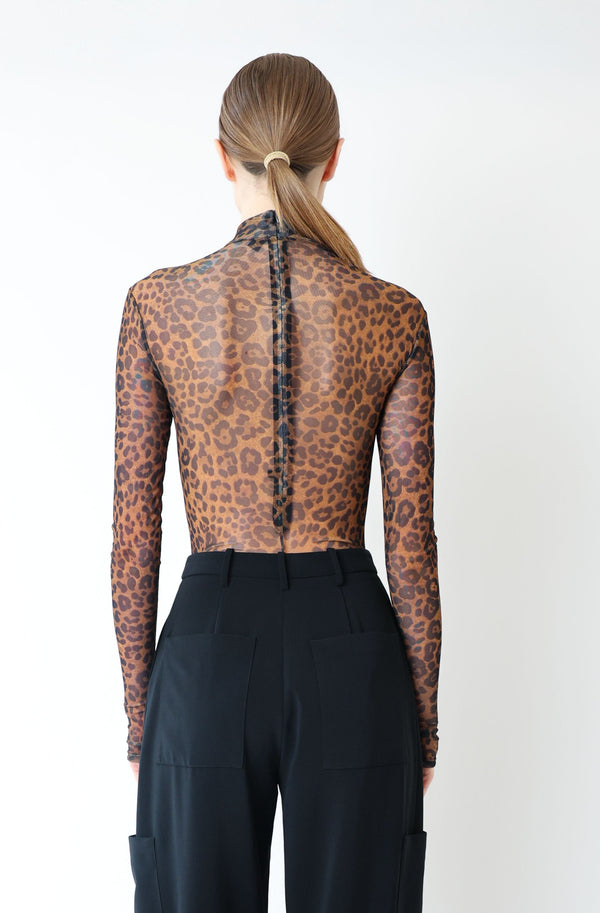 Sally Lapointe Printed Mesh Mock Neck Bodysuit