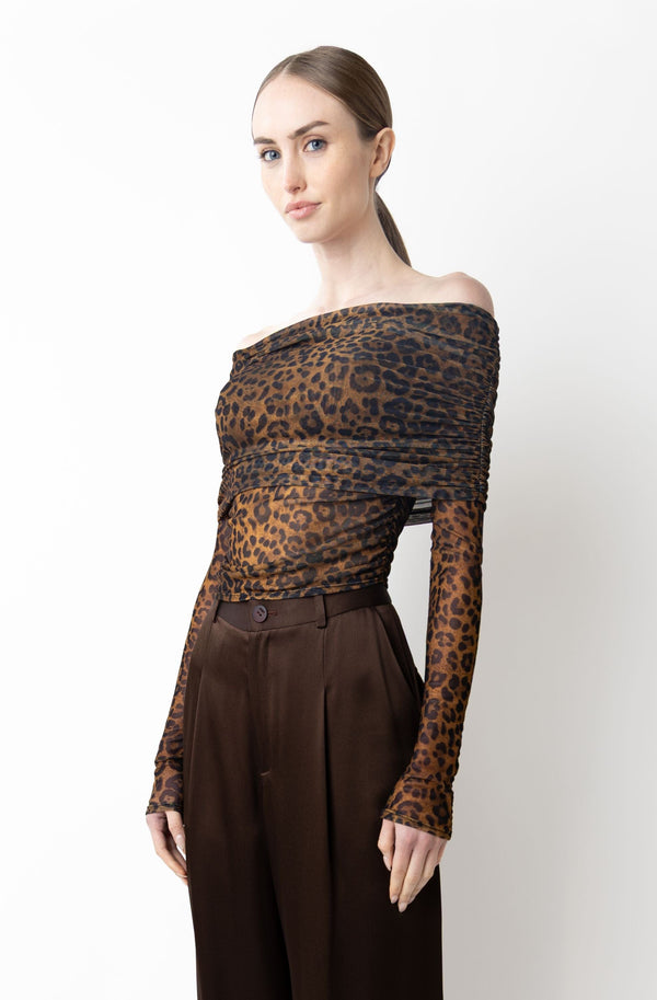 Sally Lapointe Printed Mesh Off The Shoulder Top