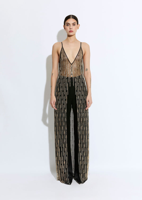 sally lapointe Rhinestone Fringe Long Cami Top