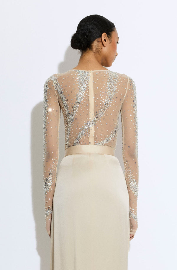 Sally Lapointe Rhinestone Swirl Boatneck Bodysuit