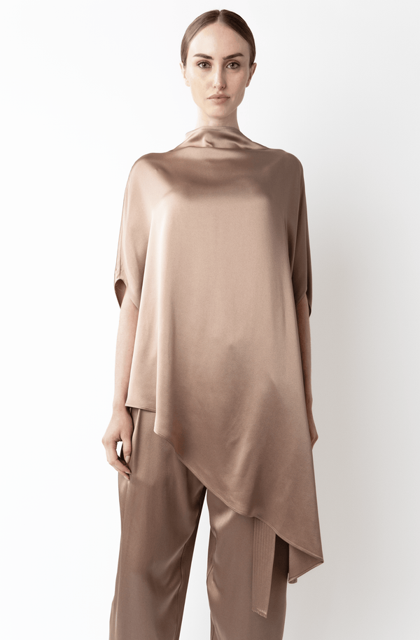 Sally Lapointe Satin Asymmetric Cape Top