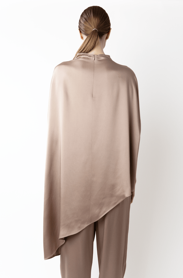 Sally Lapointe Satin Asymmetric Cape Top