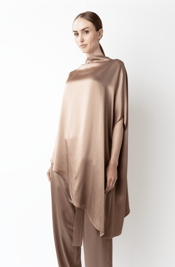 Sally Lapointe Satin Asymmetric Cape Top