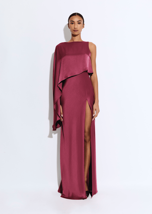 sally lapointe Satin Asymmetric Draped Gown