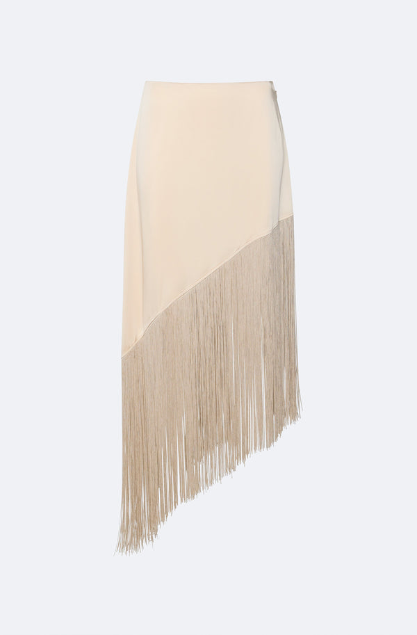 Sally Lapointe Satin Asymmetric Fringe Skirt