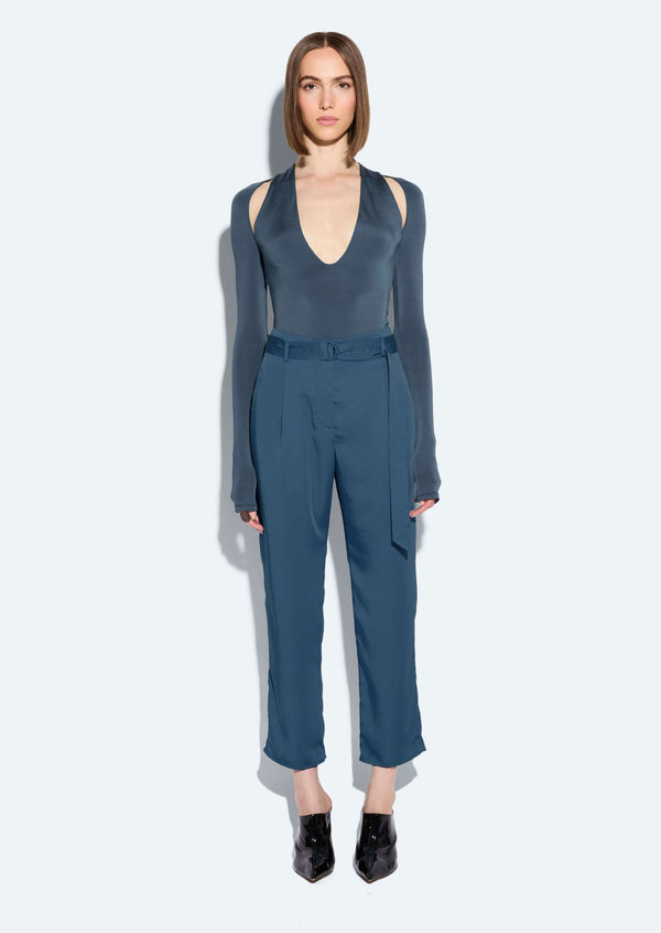 sally lapointe Satin Belted Cropped Pant