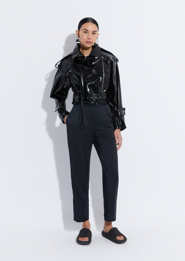 sally lapointe Satin Belted Cropped Pant