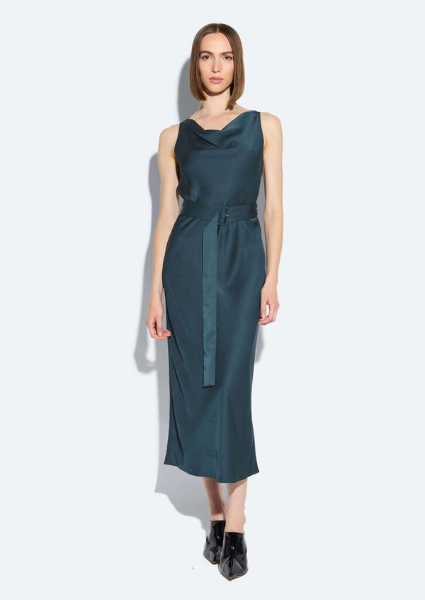 sally lapointe Satin Bias Belted Dress