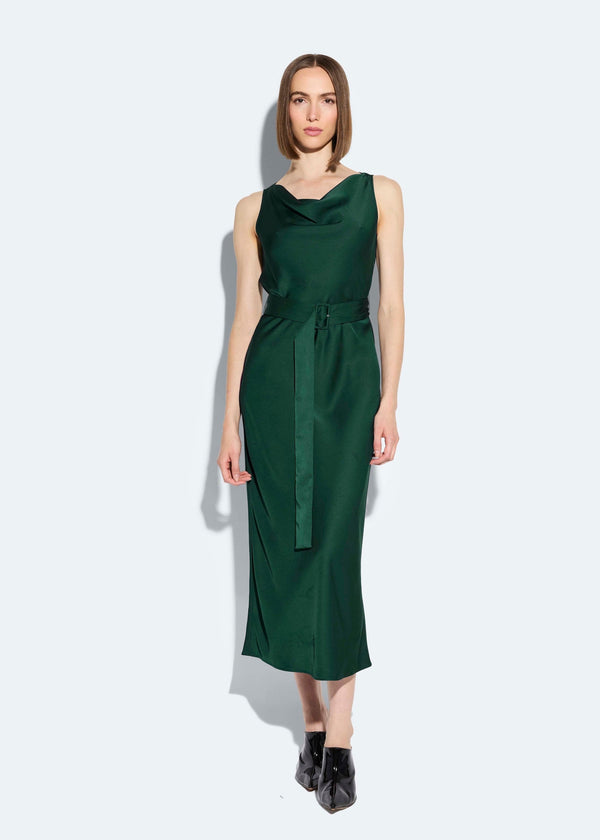 sally lapointe Satin Bias Belted Dress