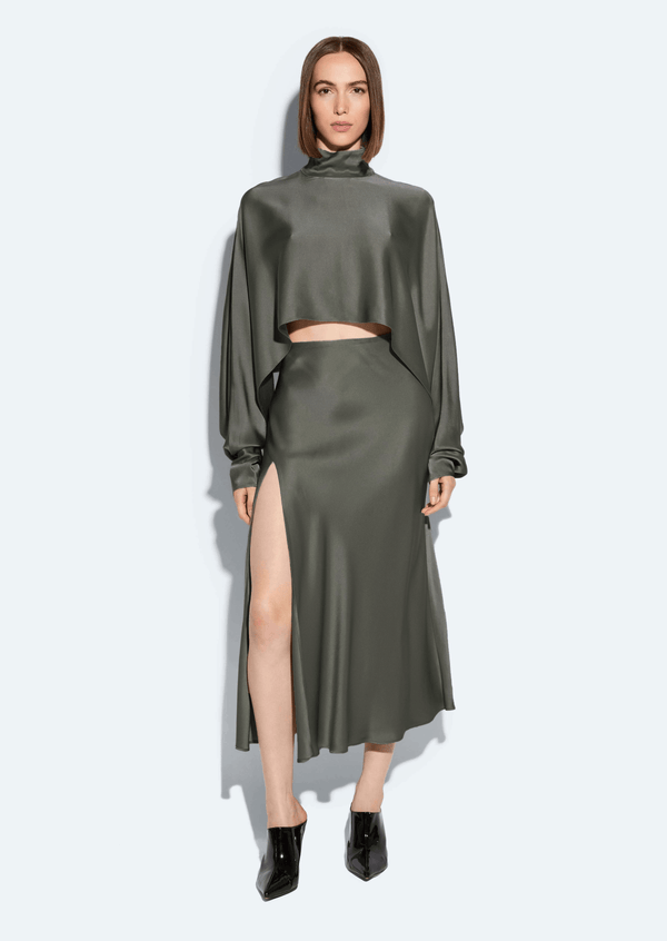 Sally Lapointe Satin Bias Midi Skirt
