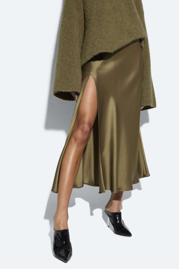 Sally Lapointe Satin Bias Midi Skirt