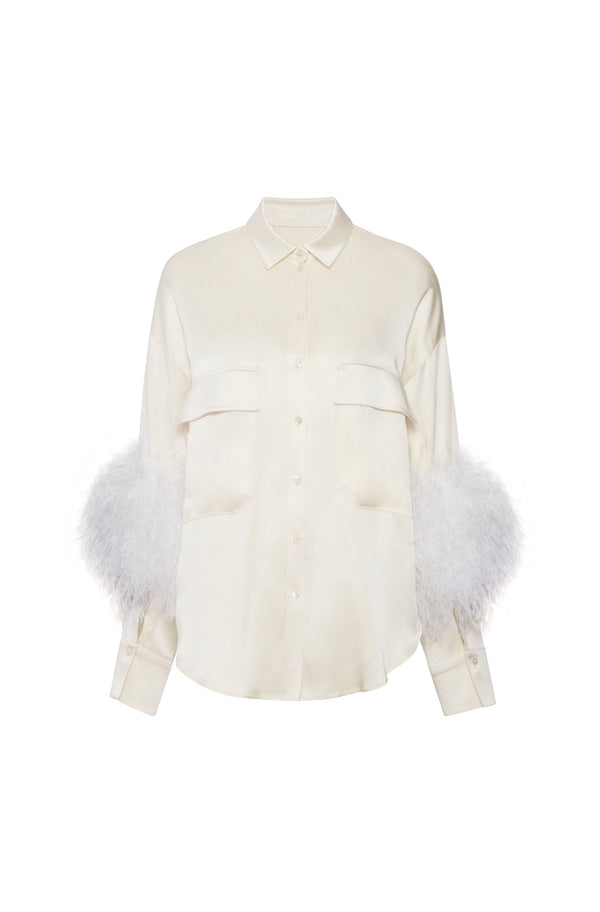 Sally Lapointe Satin Button Down With Feathers