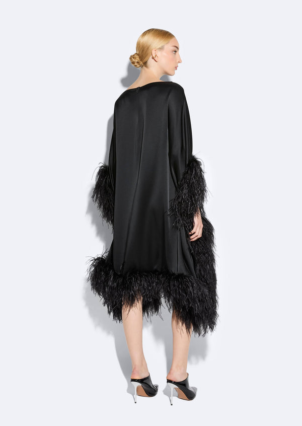 Sally Lapointe Satin Cape Dress With Feathers