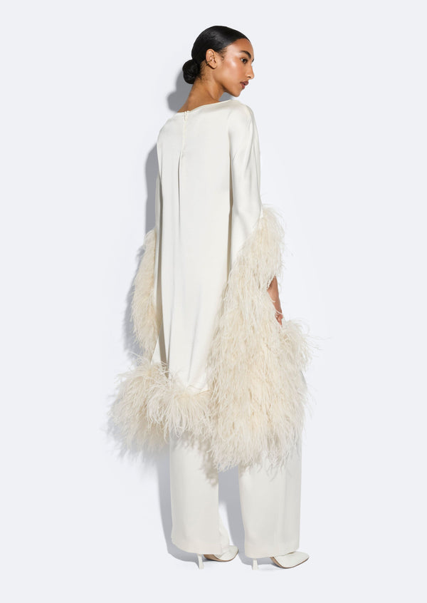 Sally Lapointe Satin Cape Dress With Feathers