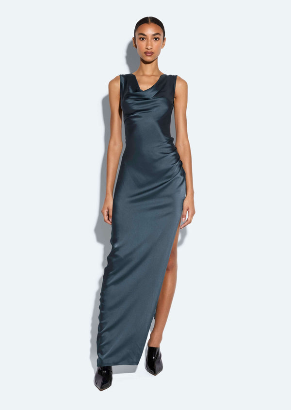 Sally Lapointe Satin Cowl Neck Gown