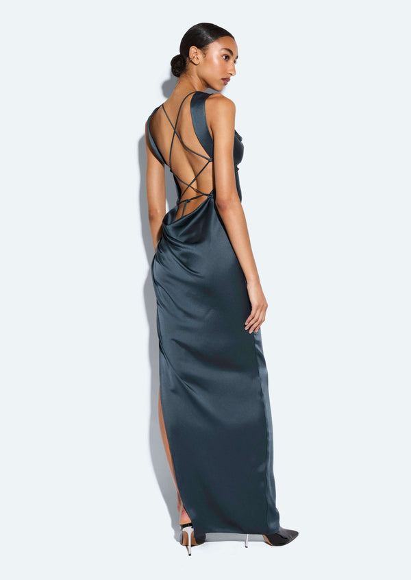 Sally Lapointe Satin Cowl Neck Gown