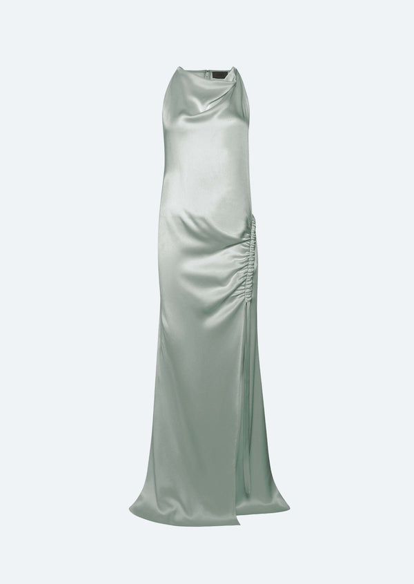 Sally Lapointe Satin Cowl Neck Tab Gown