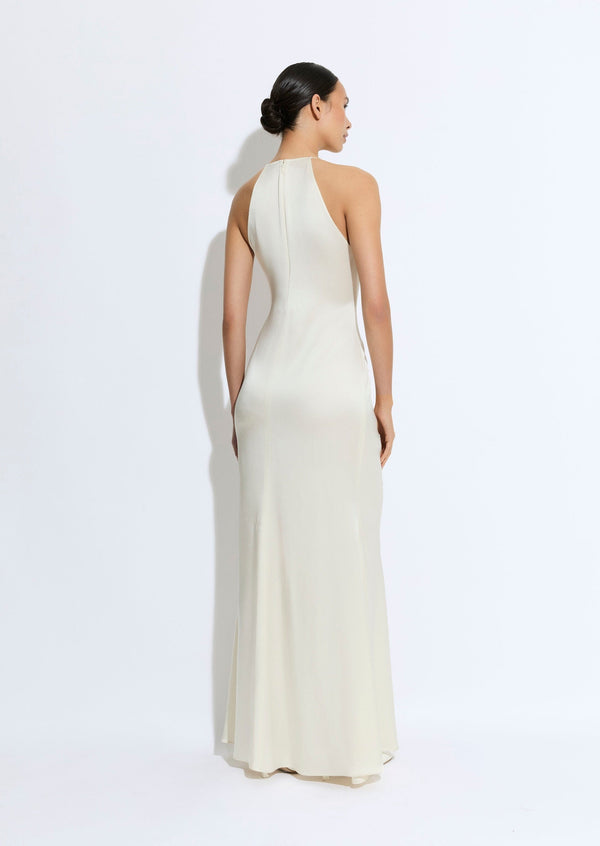 Sally Lapointe Satin Cowl Neck Tab Gown