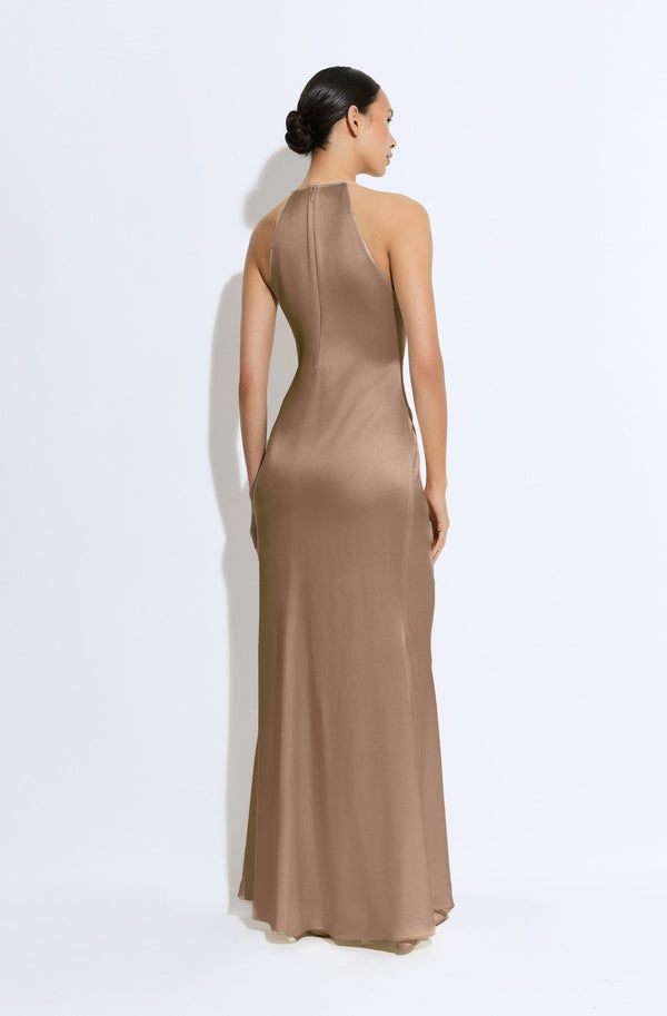Sally Lapointe Satin Cowl Neck Tab Gown