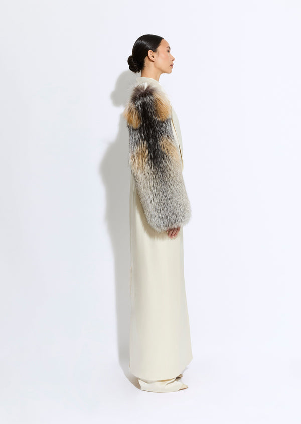 Sally Lapointe Satin Double Breasted Coat With Fur