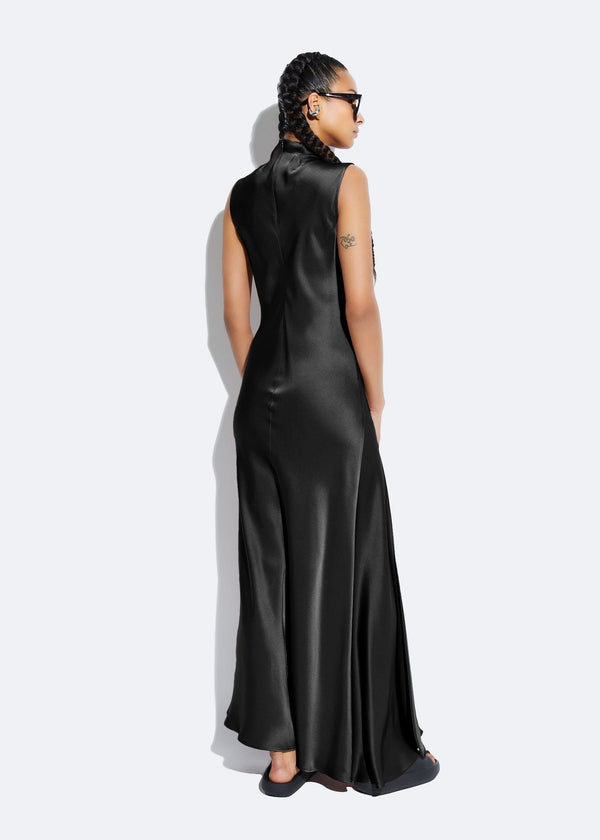 Sally Lapointe Satin Drape Neck Sleeveless Dress