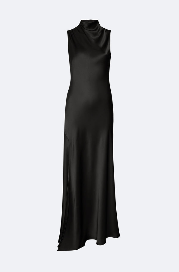 Sally Lapointe Satin Drape Neck Sleeveless Dress