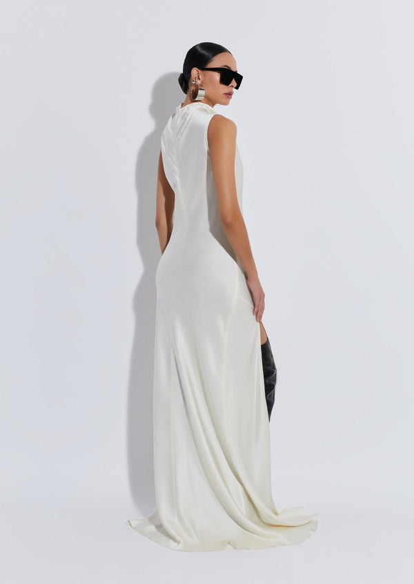 Sally Lapointe Satin Drape Neck Sleeveless Gown