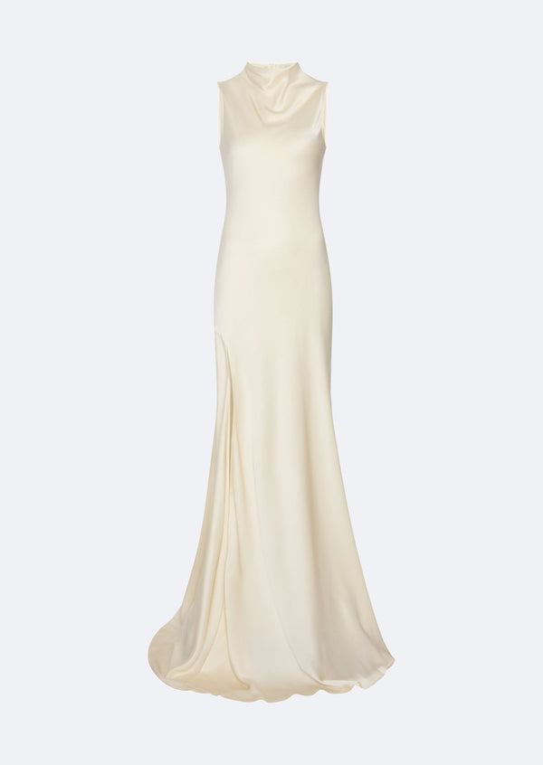 Sally Lapointe Satin Drape Neck Sleeveless Gown