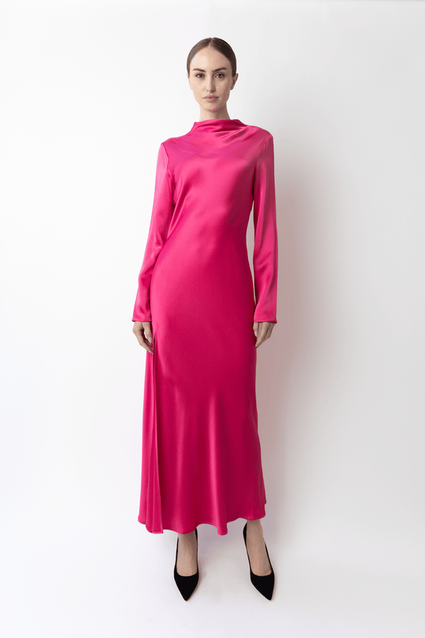 Sally Lapointe Satin Draped Neck Bias Dress