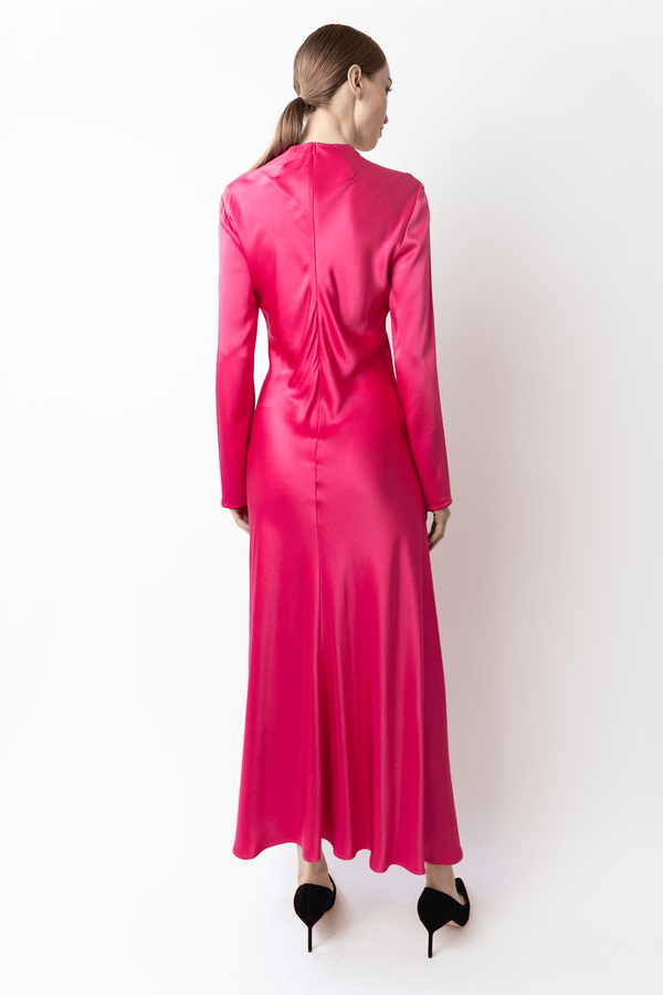 Sally Lapointe Satin Draped Neck Bias Dress