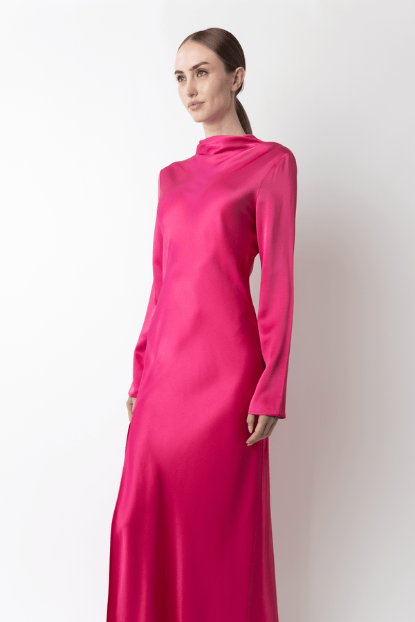 Sally Lapointe Satin Draped Neck Bias Dress