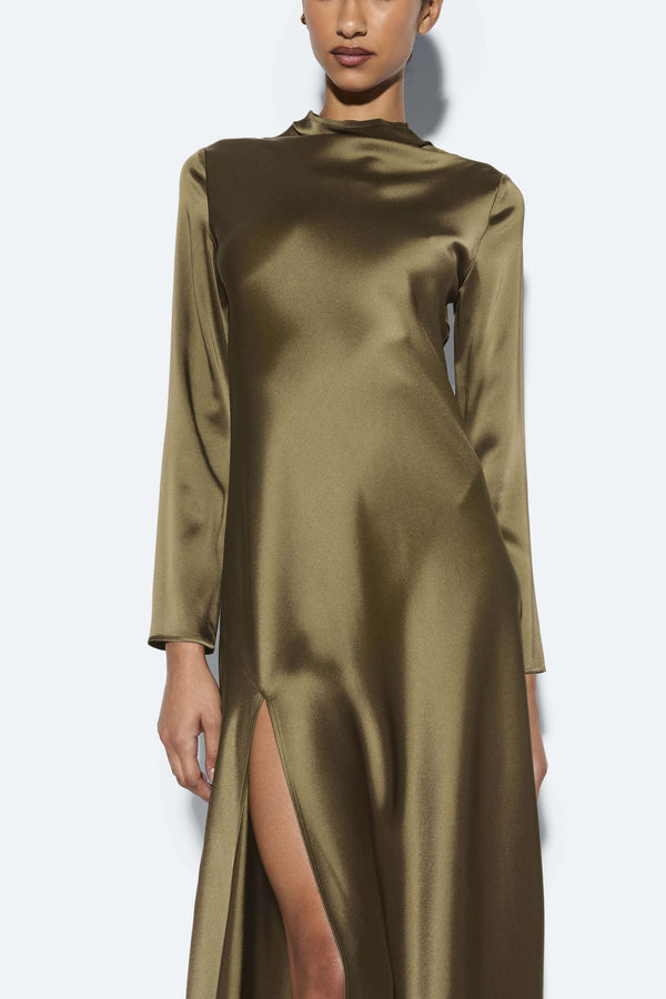 Sally Lapointe Satin Draped Neck Bias Dress