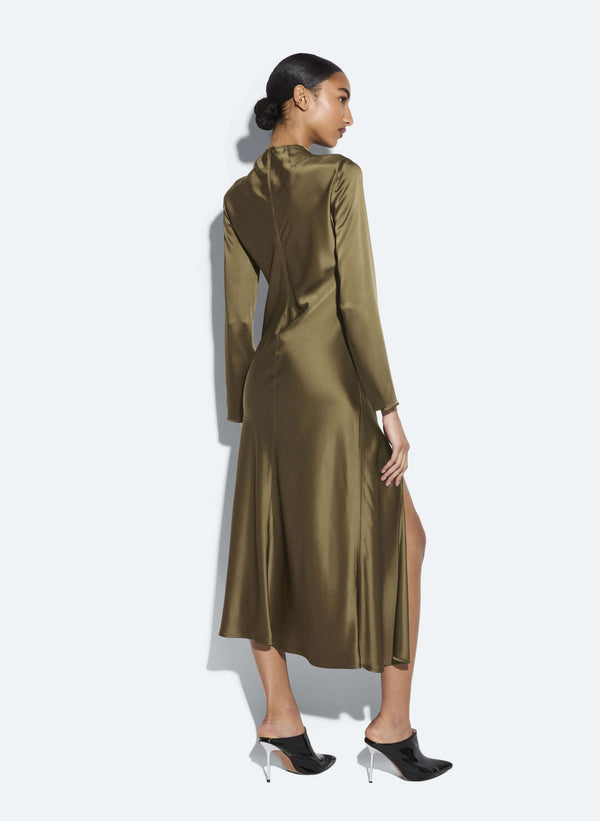 Sally Lapointe Satin Draped Neck Bias Dress