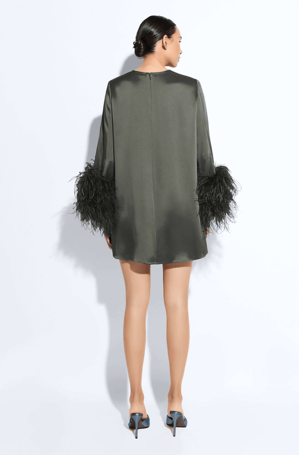 Sally Lapointe Satin Dress With Feathers