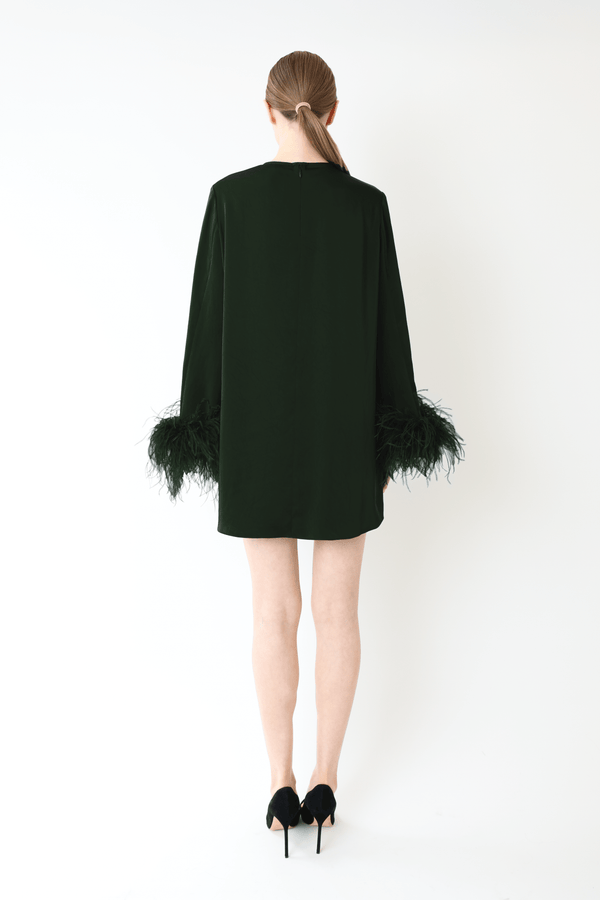 Sally Lapointe Satin Dress With Feathers