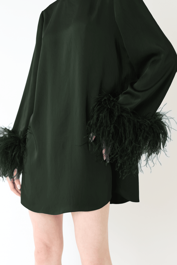 Sally Lapointe Satin Dress With Feathers