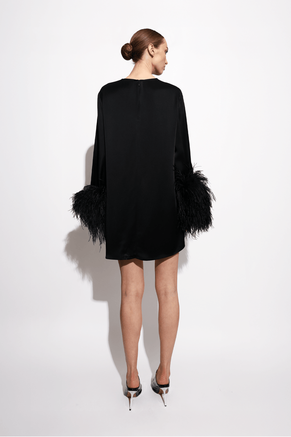 Sally Lapointe Satin Dress With Feathers